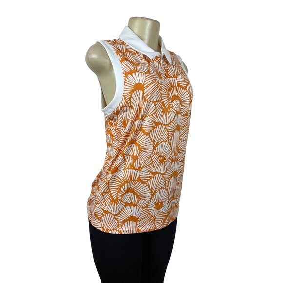 Tommy Bahama Golf Womens Sleeveless Polo Shirt Orange & White Shell Size L- New - Picture 2 of 8
